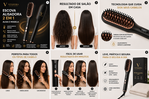 Escova Alisadora Profissional 2 em 1 – Vendora